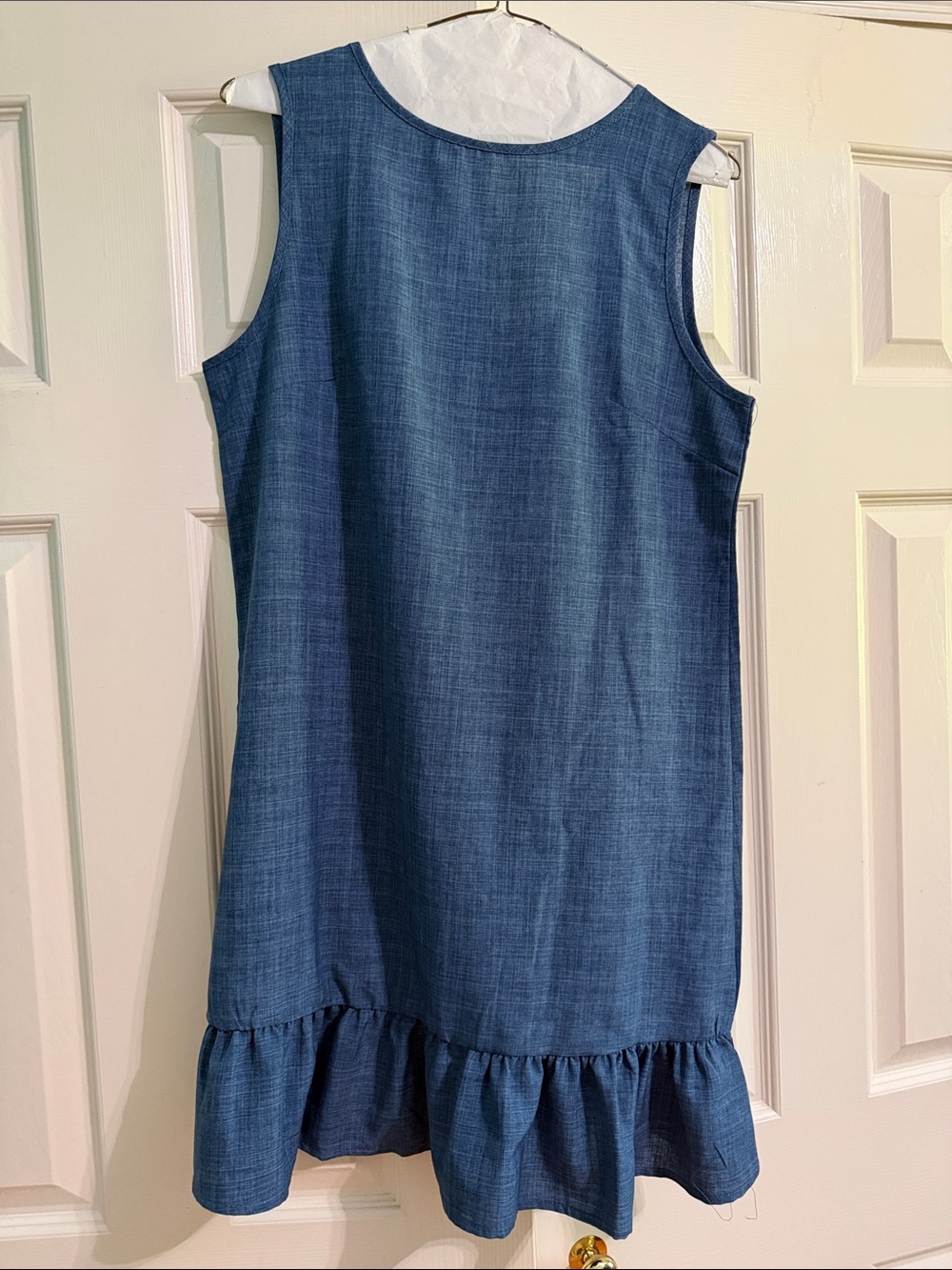 Girls' Blue Sleeveless Ruffle-Hem Dress